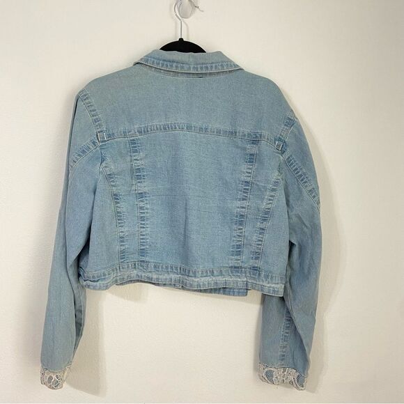 NWT Cato Womens 18/20 Blue Denim Jacket Lace Detail Cottagecore Streetwear Boho - Picture 2 of 8